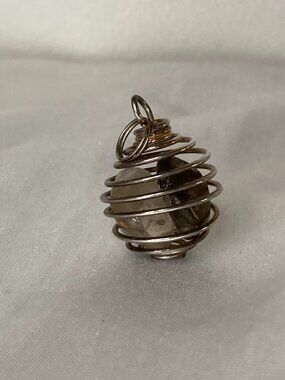 Silver Wire Spiral Cage Pendant Holding Two Polished Stones - Unique Jewelry